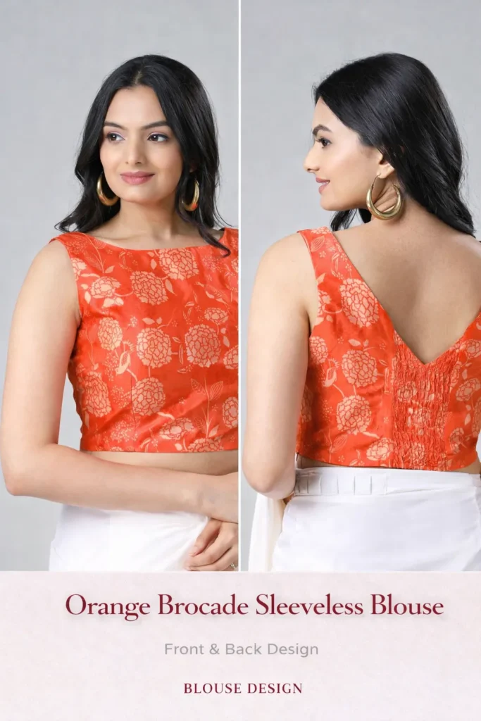 Orange Brocade Sleeveless Blouse