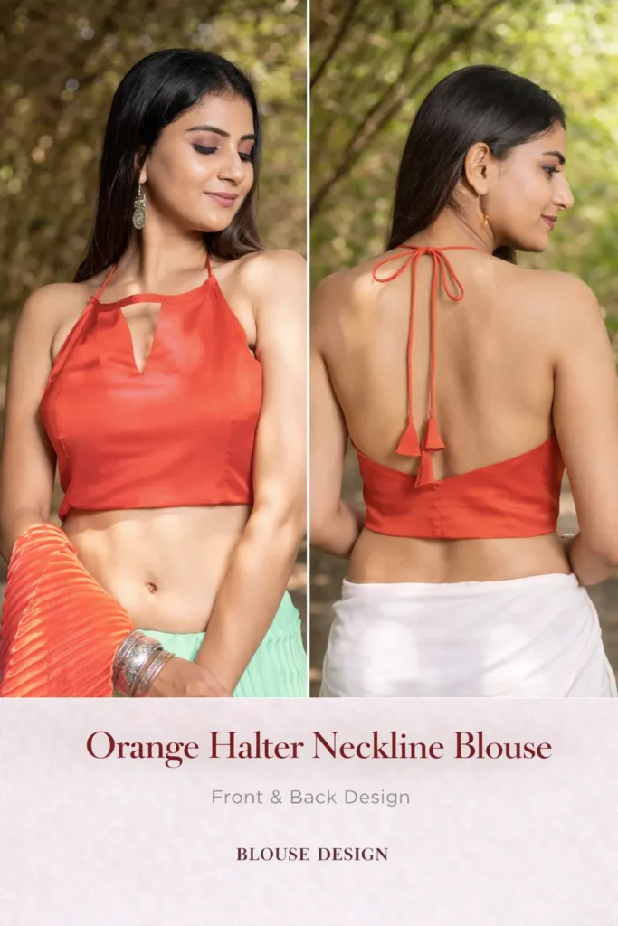 Orange Halter Neckline Blouse