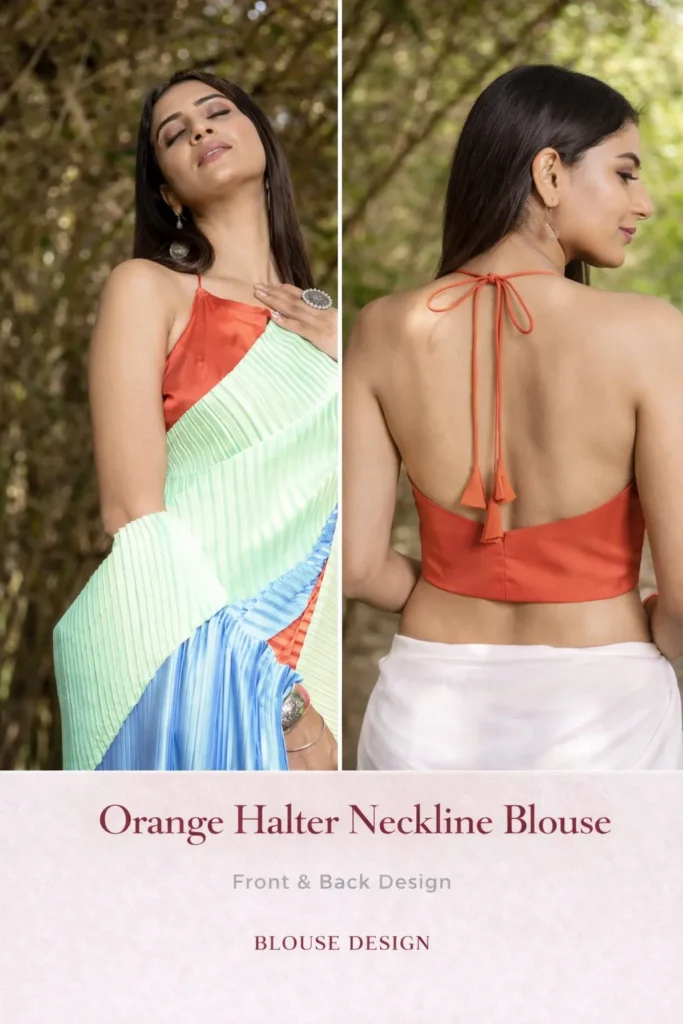 Orange Halter Neckline Blouse