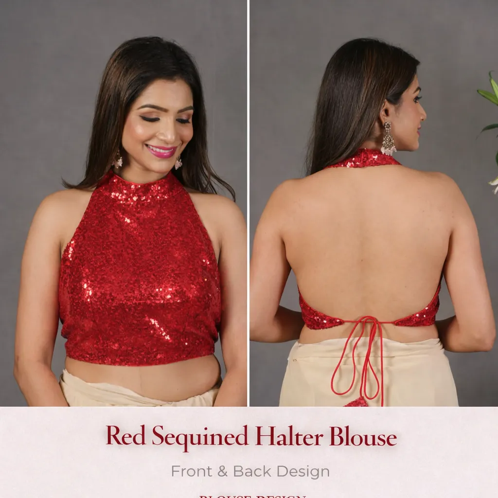 Red Sequined Halter Blouse