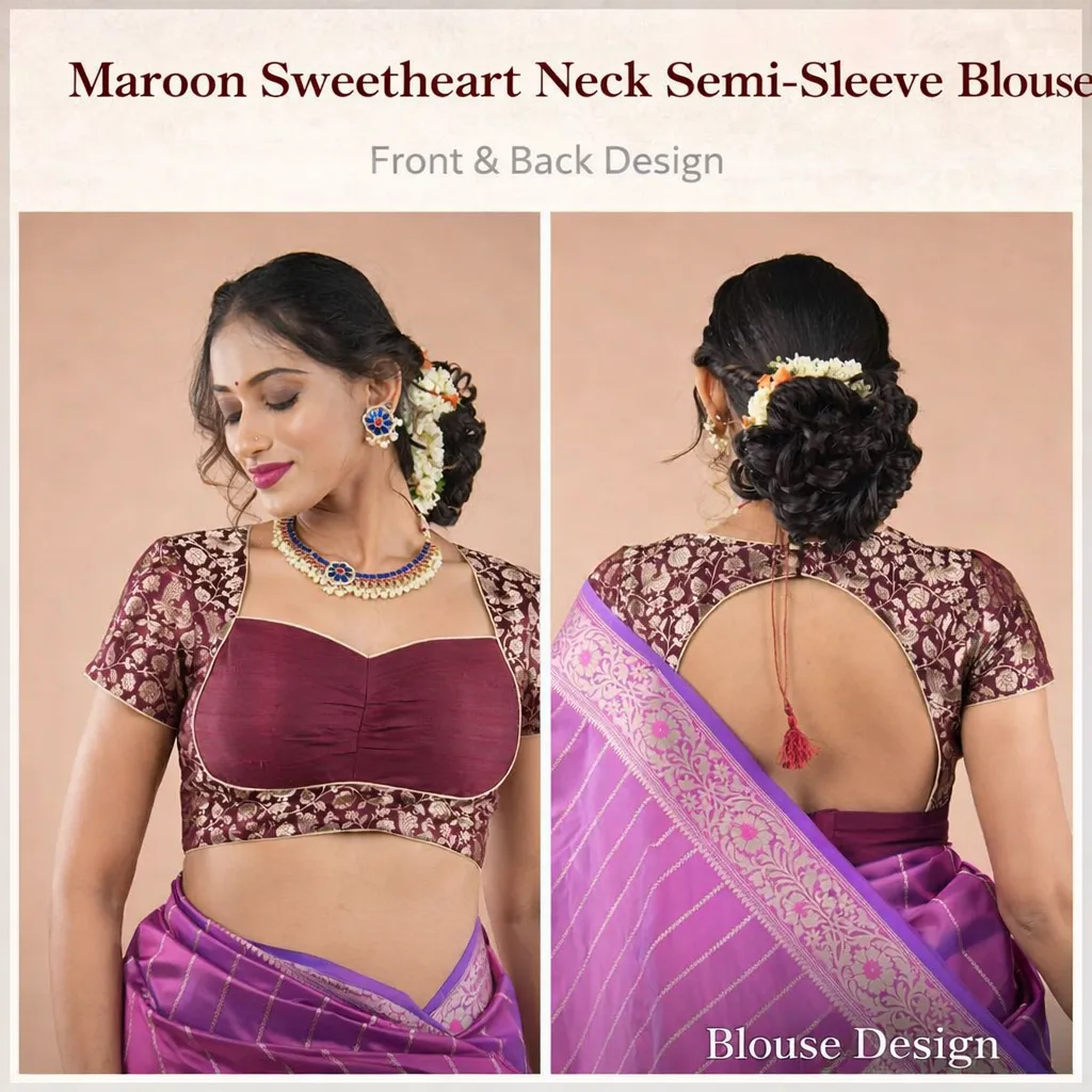 Maroon Sweetheart Neck Blouse