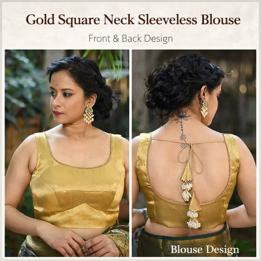 Gold Square Neck Sleeveless Blouse
