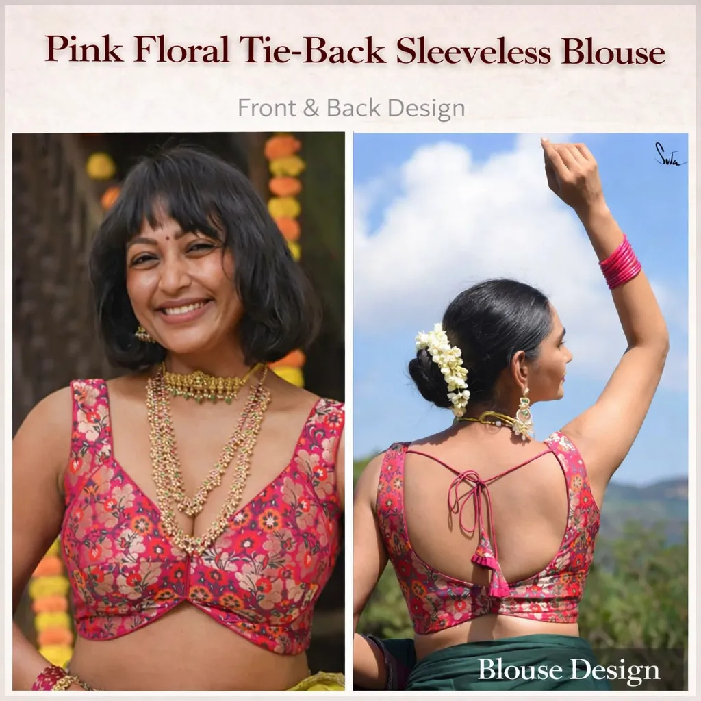 Pink Floral Tie-Back Sleeveless Blouse