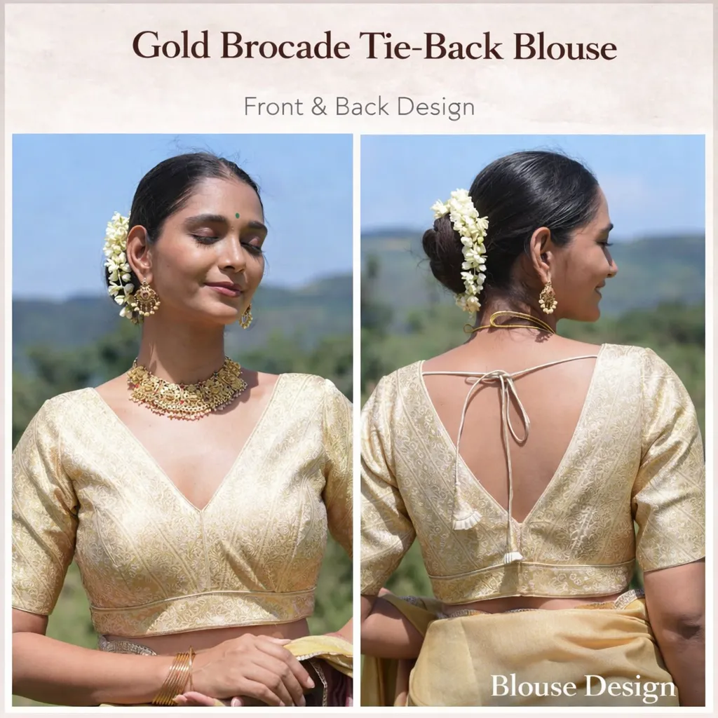 Gold Brocade Tie-Back Blouse