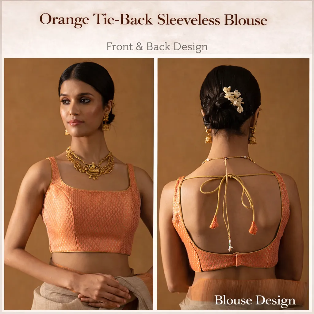 Orange Tie-Back Sleeveless Blouse