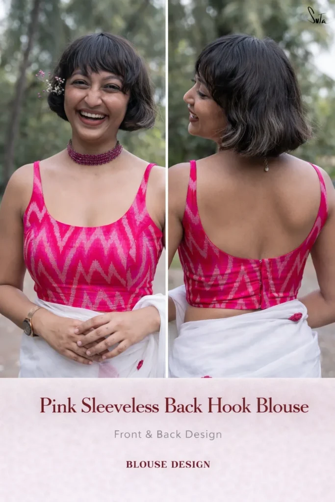 Pink Sleeveless Back Hook Blouse