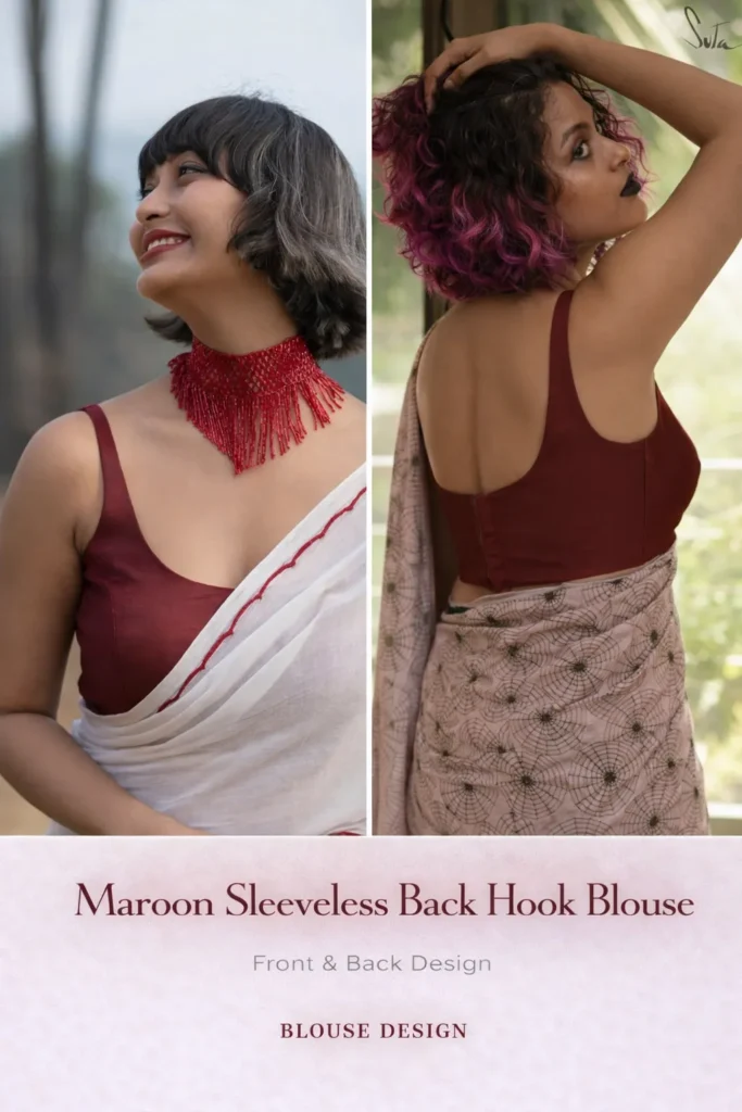 Maroon Sleeveless Back Hook Blouse