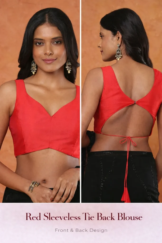 Red Sleeveless Tie Back Blouse