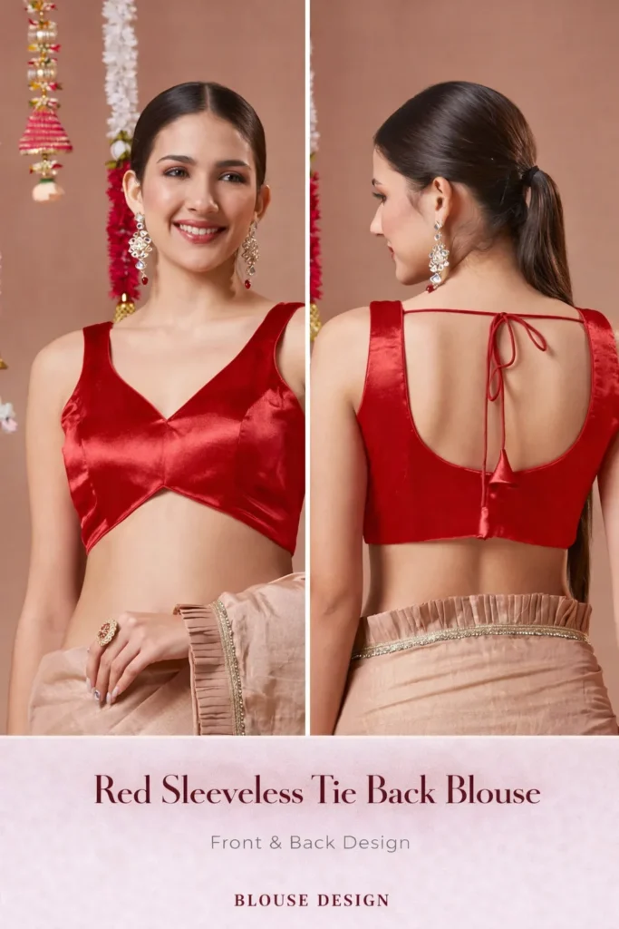 Red Sleeveless Tie Back Blouse