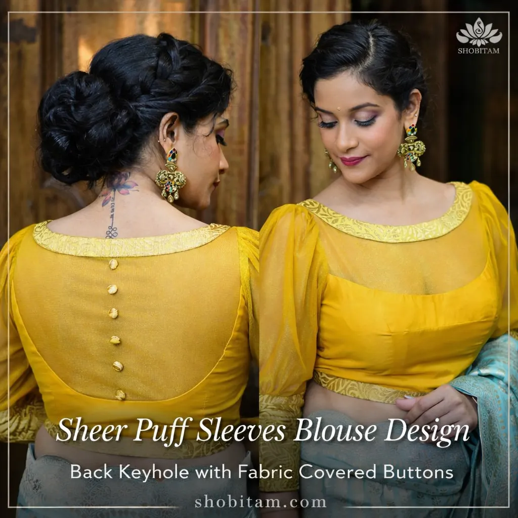 Sheer Puff Sleeves Blouse