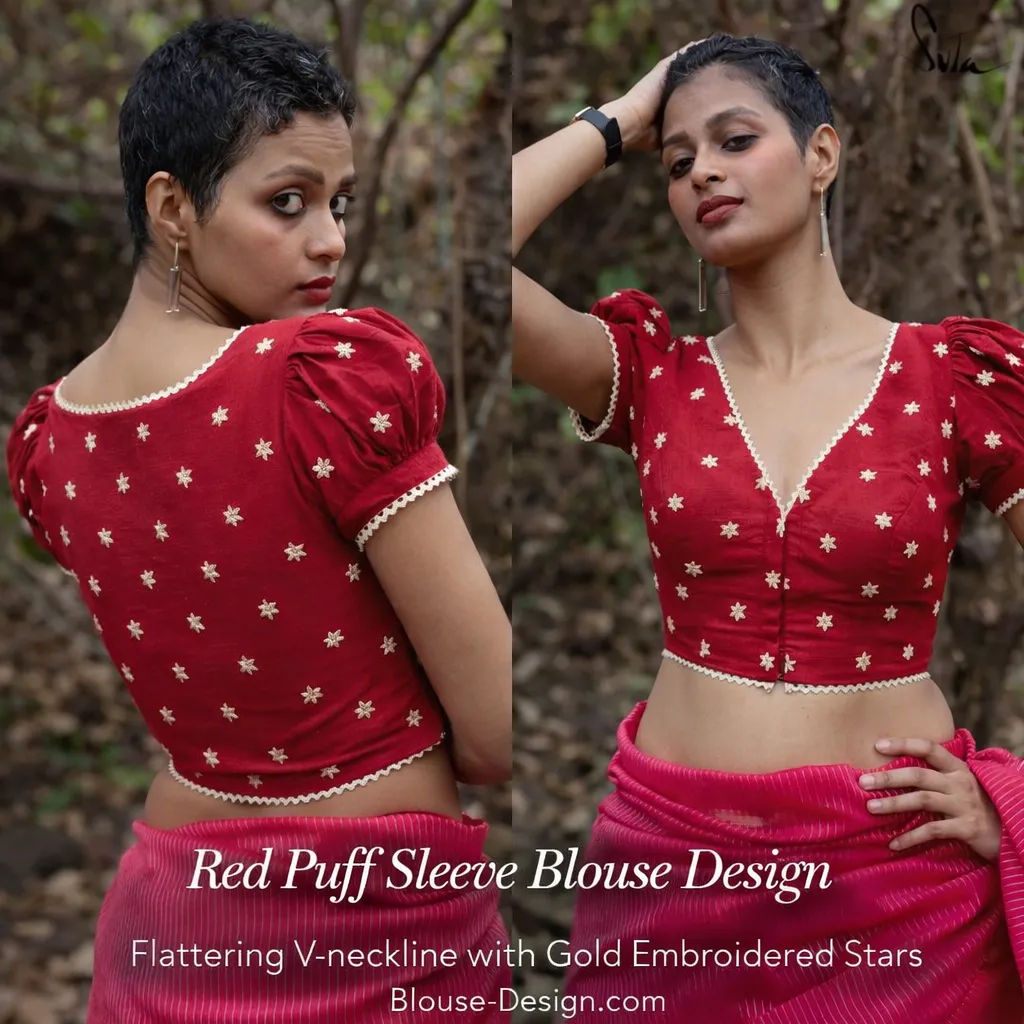 Red Puff Sleeve Blouse