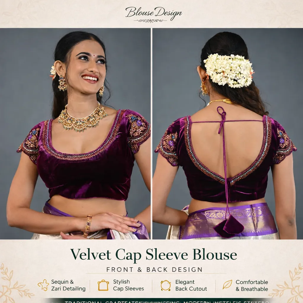 Velvet Cap Sleeve Blouse