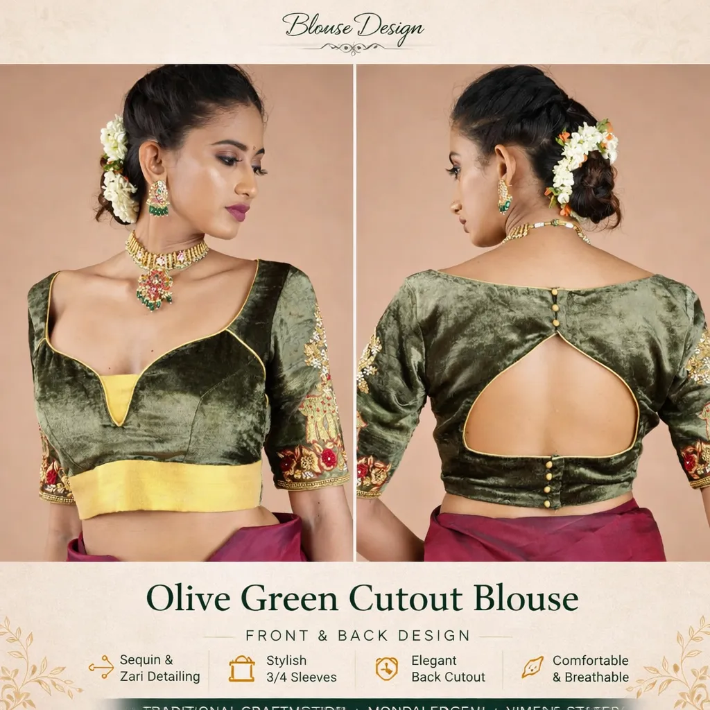 Olive Green Cutout Blouse