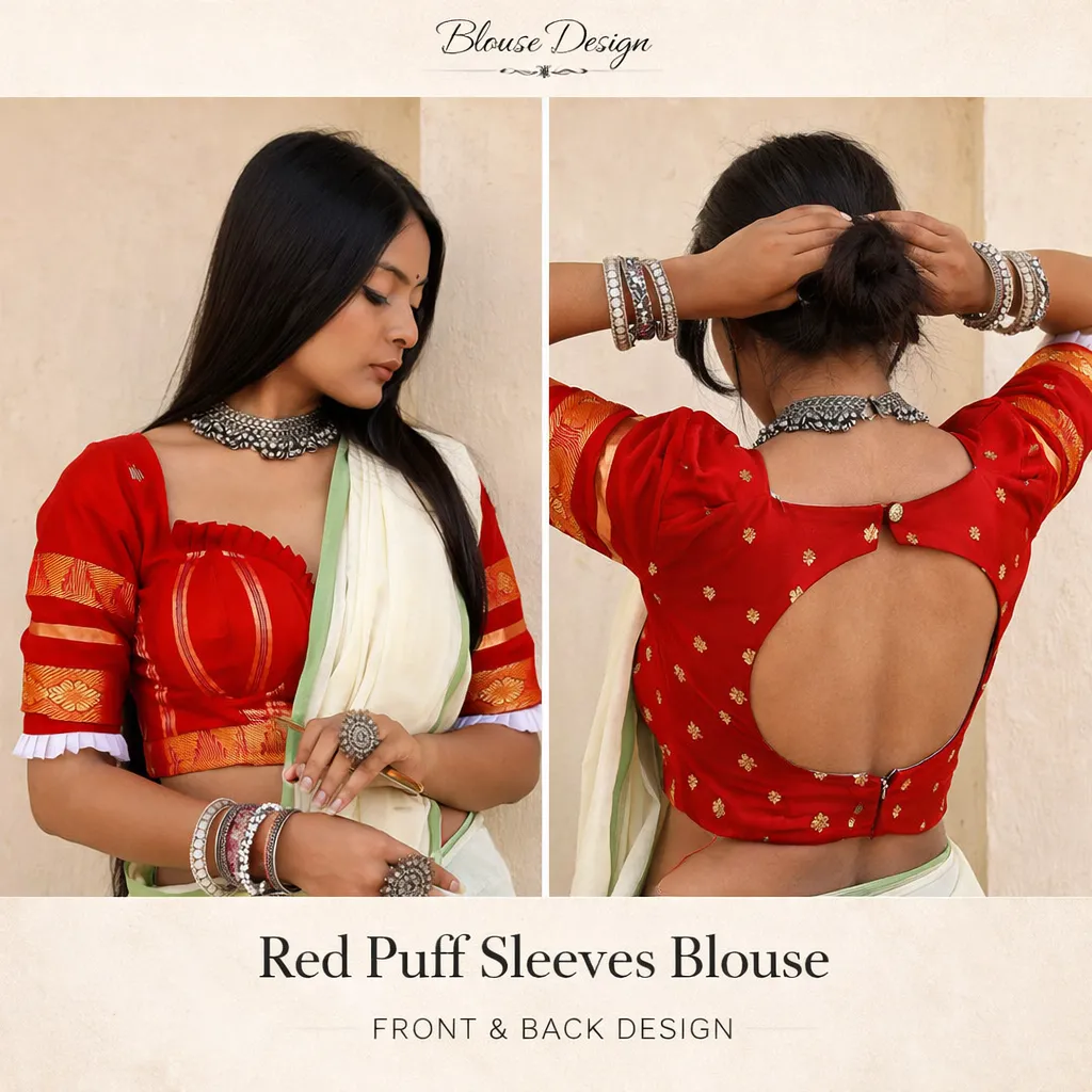 Red Puff Sleeves Blouse