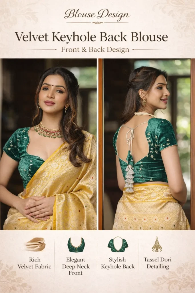 Party wear saree blouse-Velvet Keyhole Back Blouse