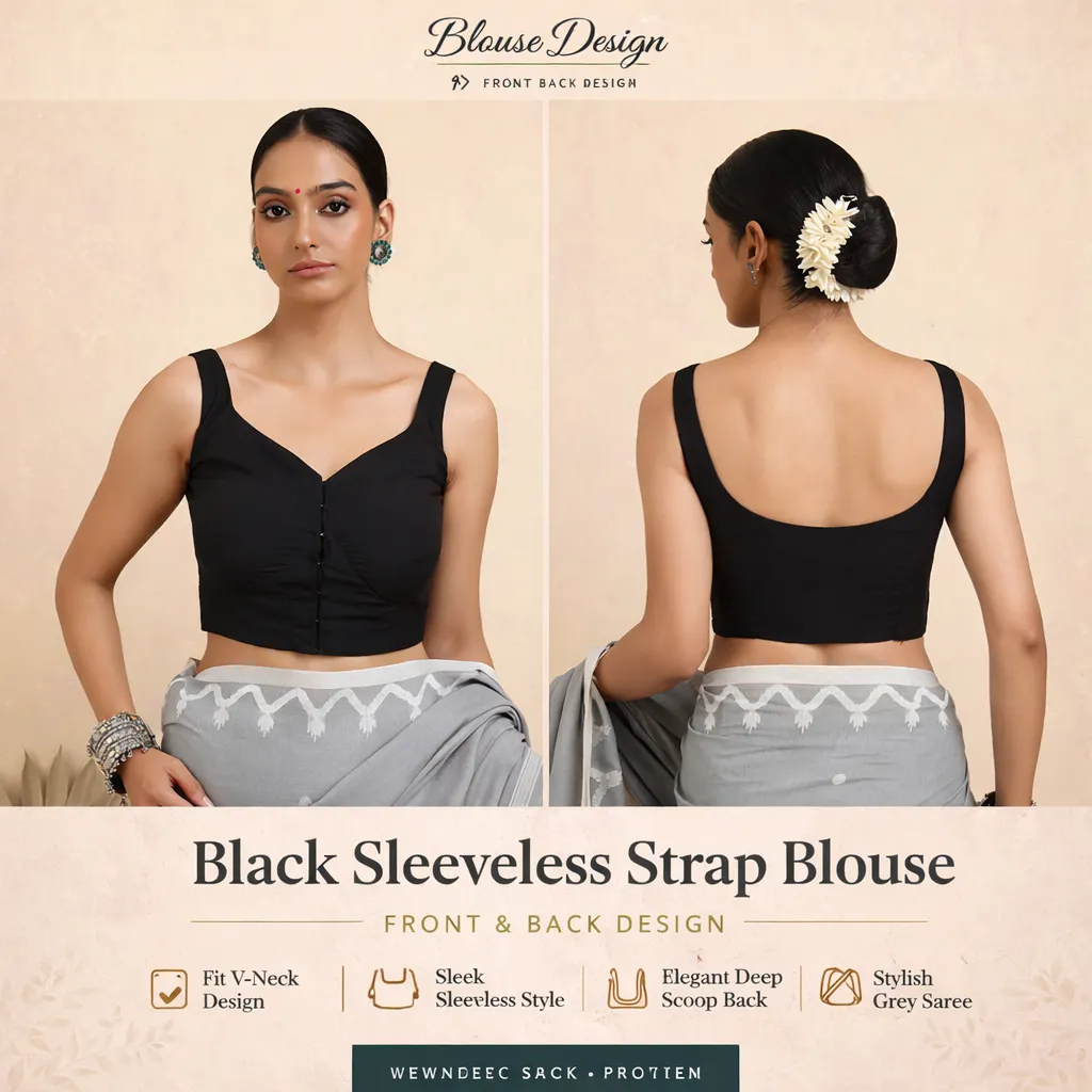Party wear saree blouse - Black Sleeveless Strap Blouse