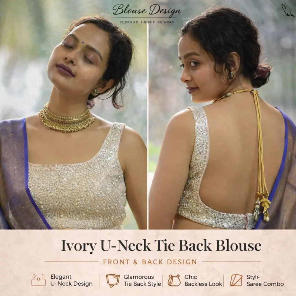 Ivory U-Neck Tie Back Blouse