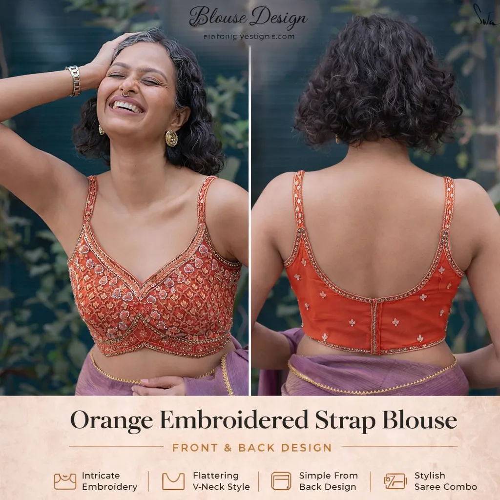 Orange Embroidered Strap Blouse