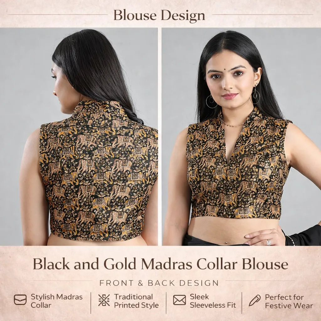 Black and Gold Madras Collar Blouse