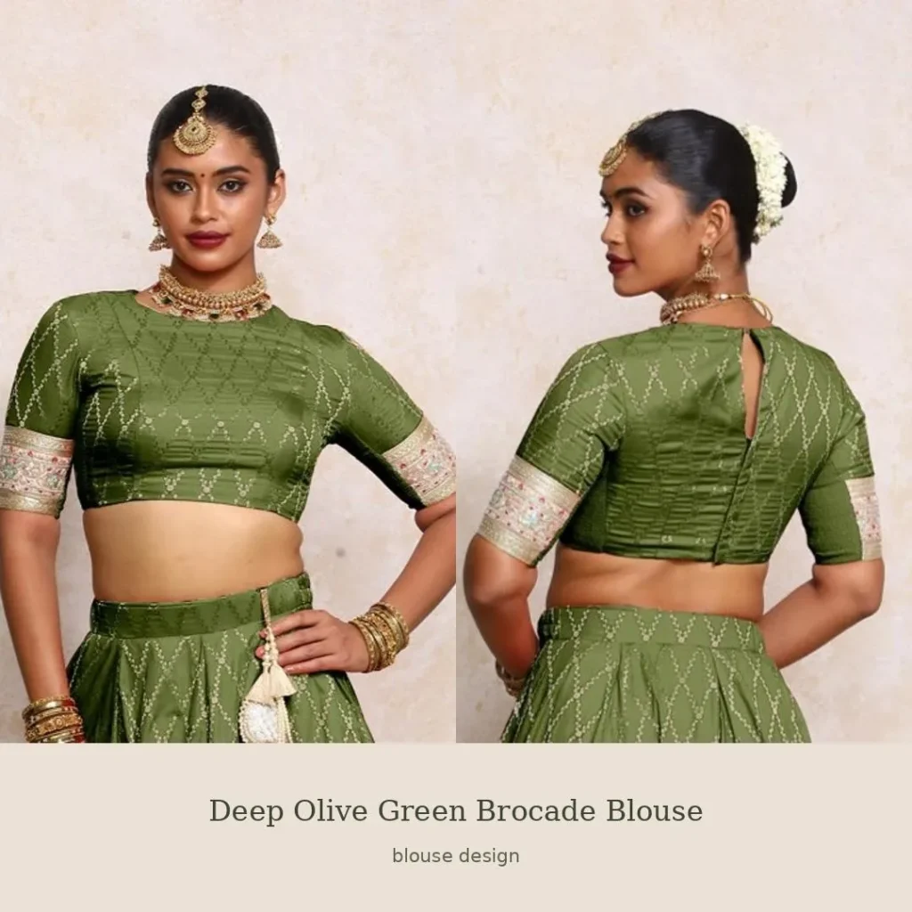 Deep Olive Green Brocade Blouse