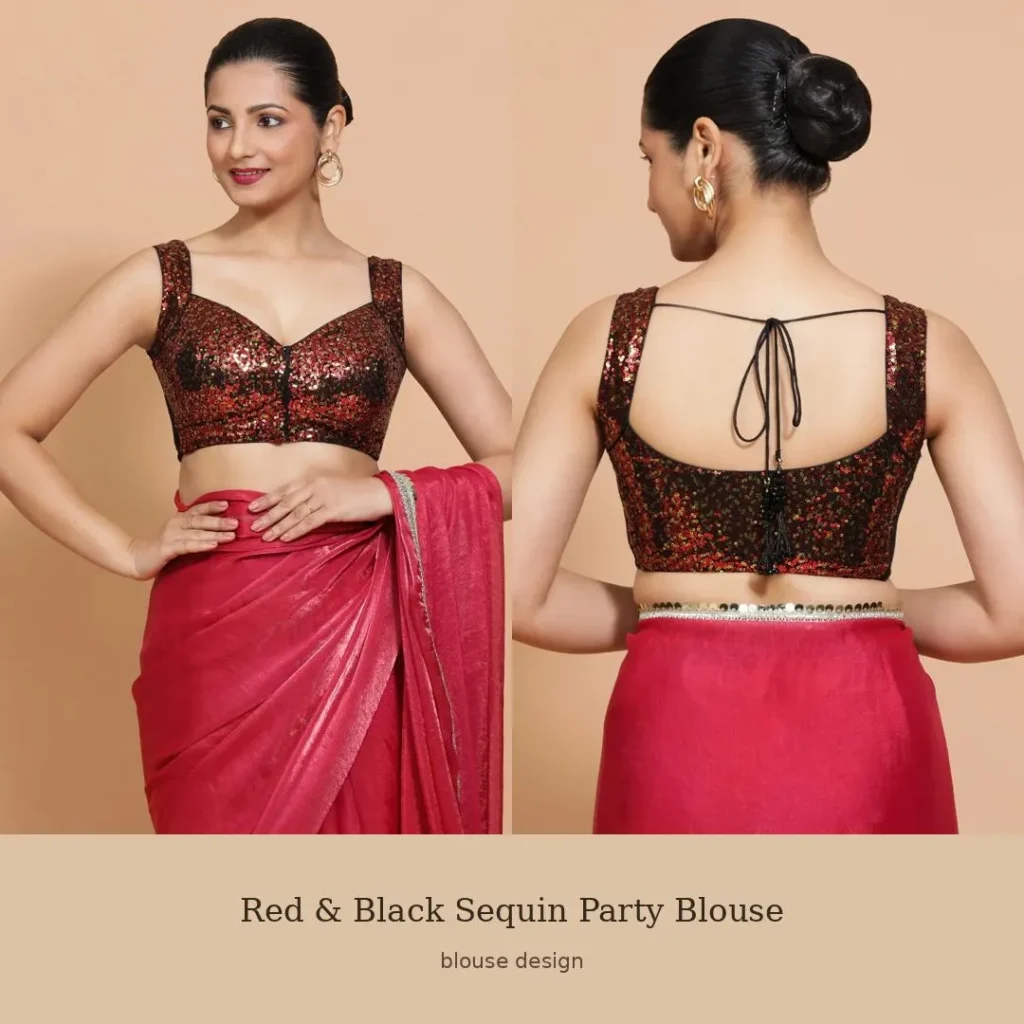 Red & Black Sequin Party Blouse