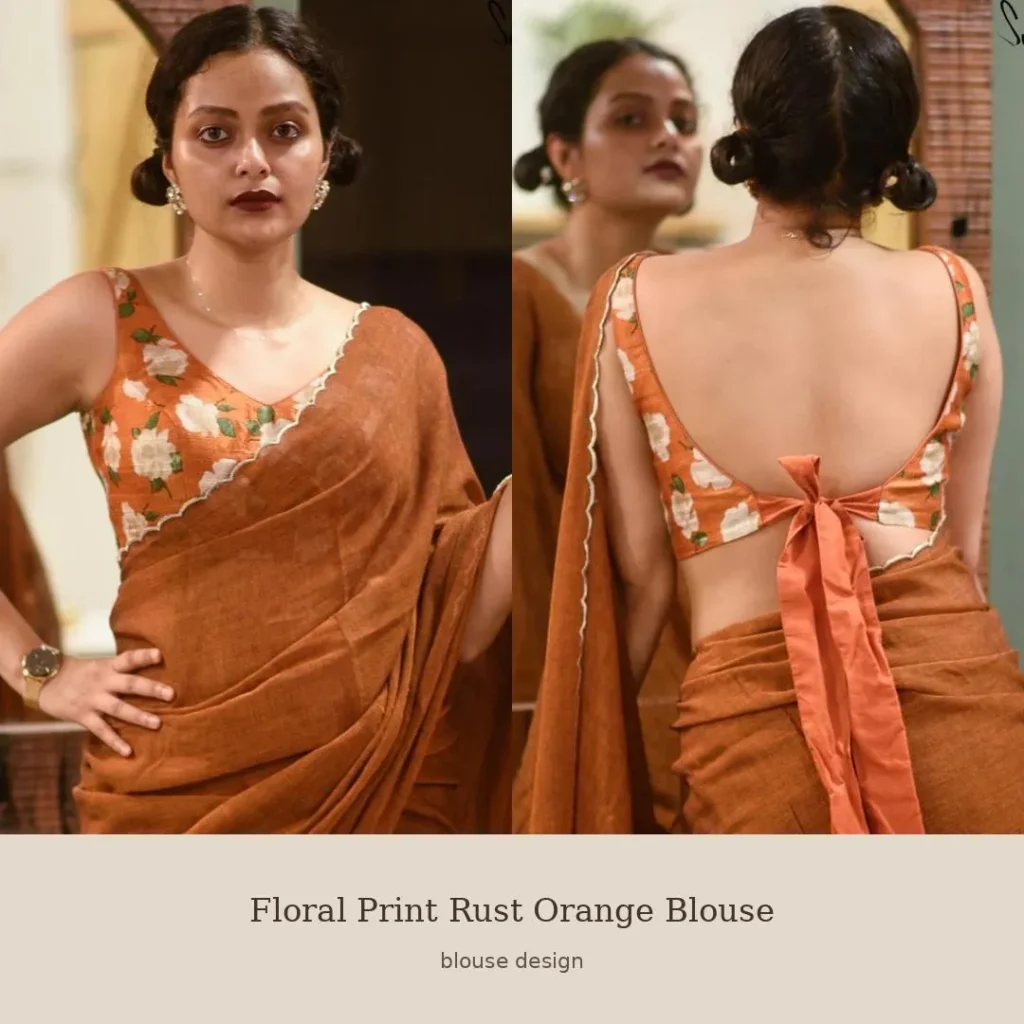 Floral Print Rust Orange Blouse