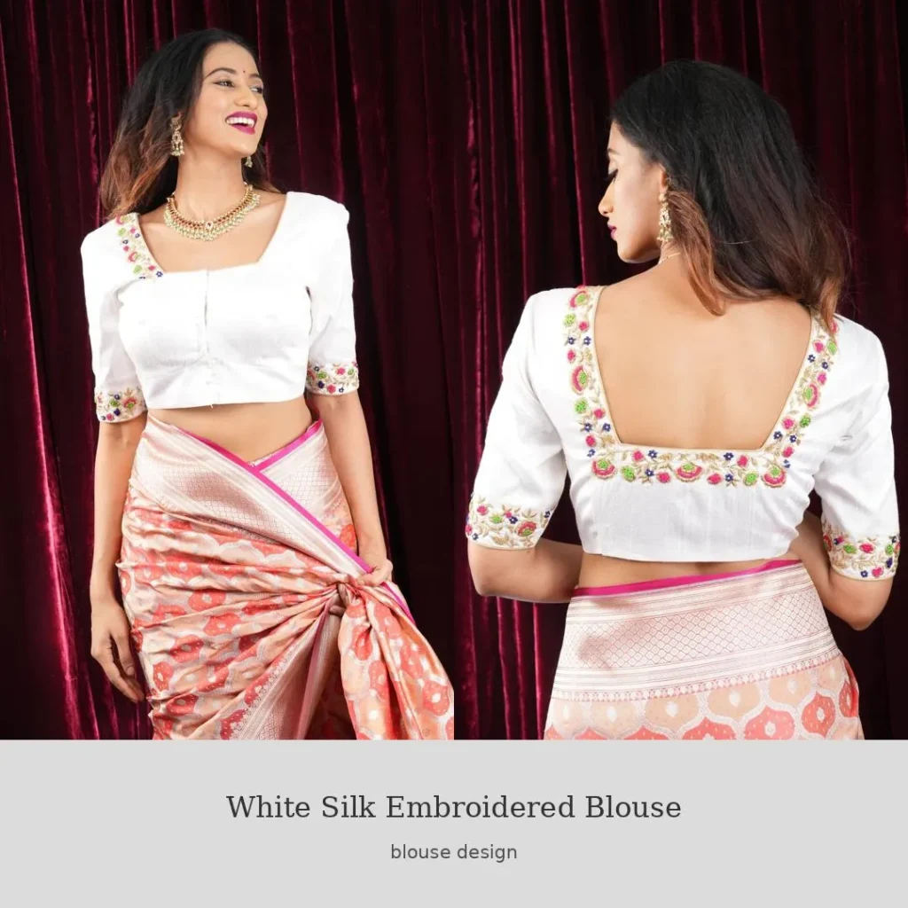 White Silk Embroidered Blouse