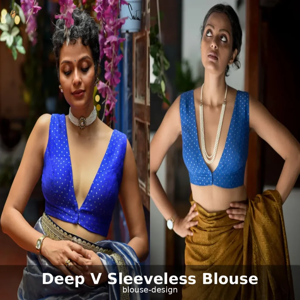 Deep V Sleeveless Statement Blouse