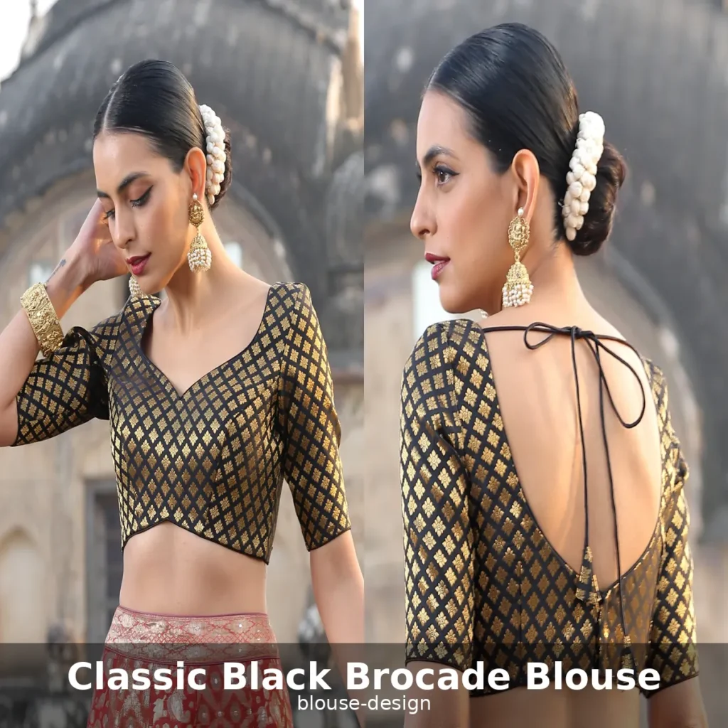 Classic Black Brocade Blouse