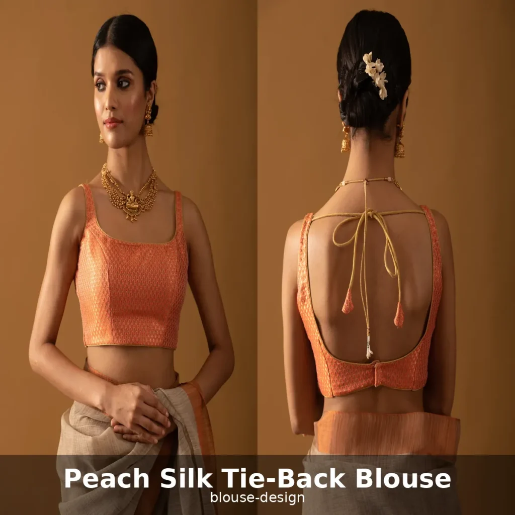 Peach Silk Tie Back Blouse