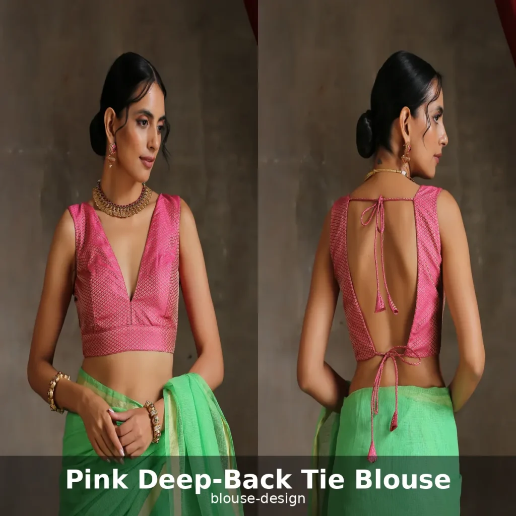 Pink Deep Back Tie Blouse