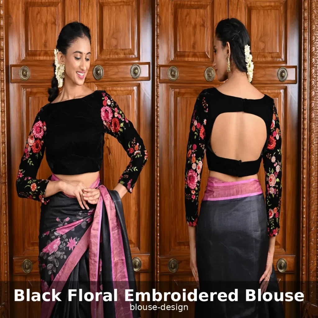 Black Floral Embroidered Designer Blouse