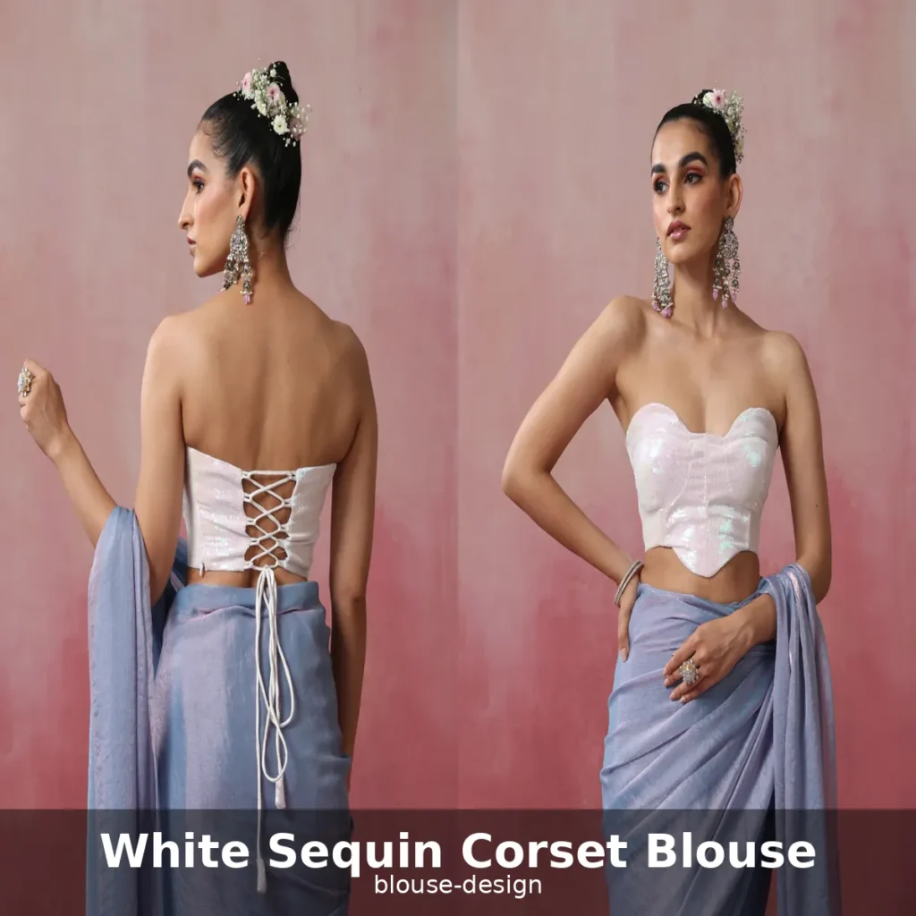 White Sequin Corset Blouse