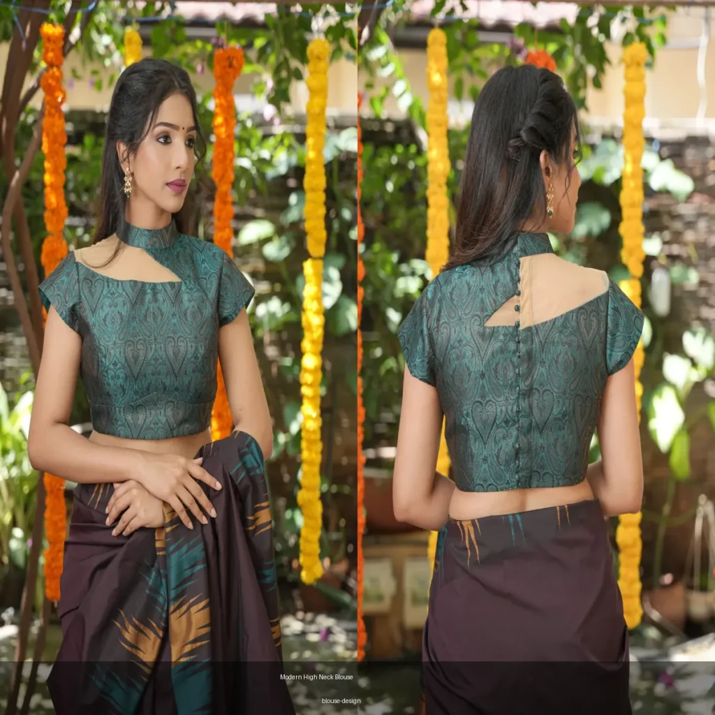 Dark Green High Neck Designer Blouse