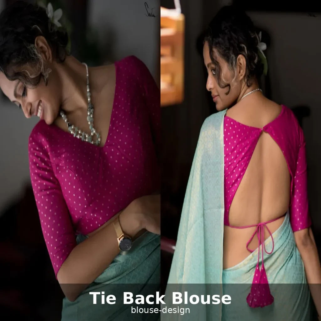 Pink Tie-Back Blouse with Polka Pattern