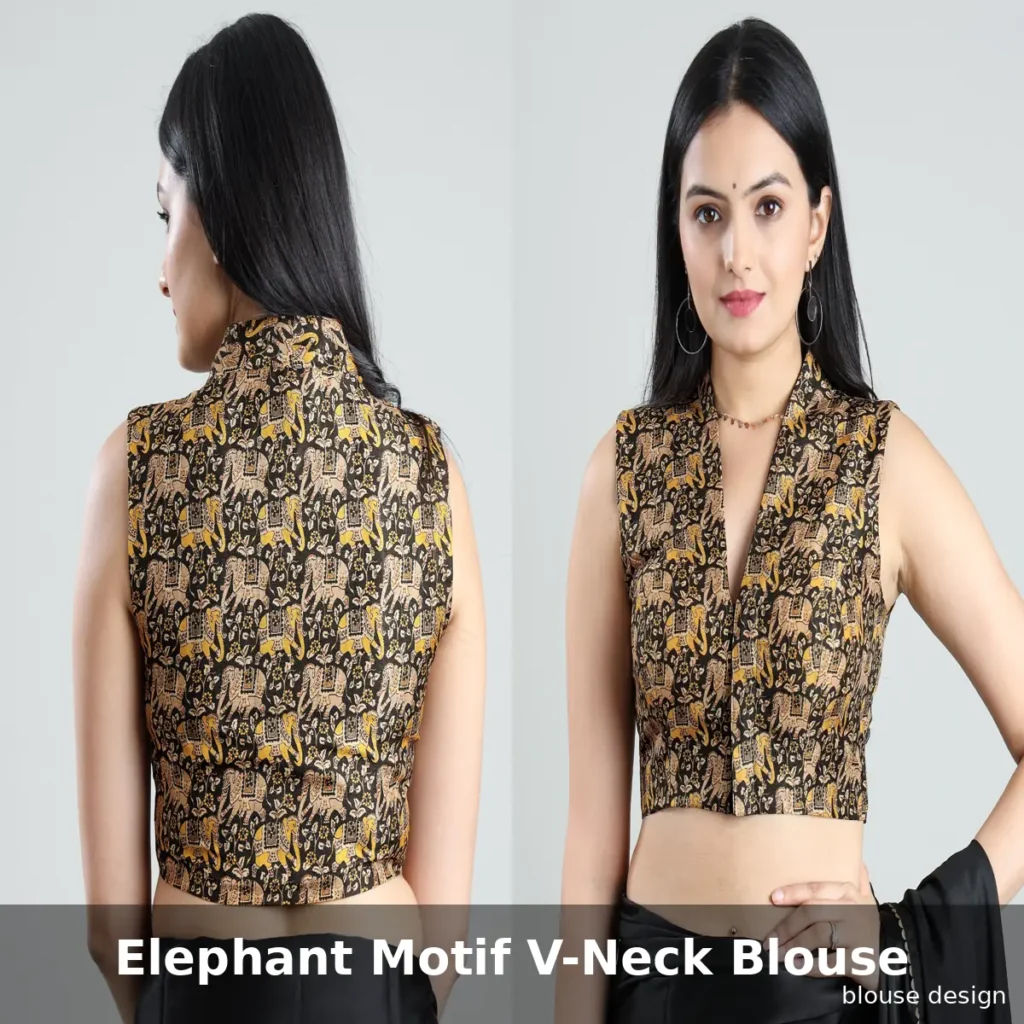 Elephant Motif V-Neck Blouse
