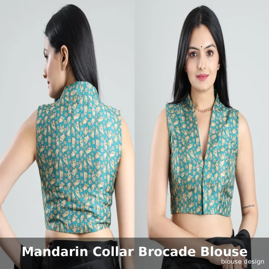 Mandarin Collar Brocade Blouse