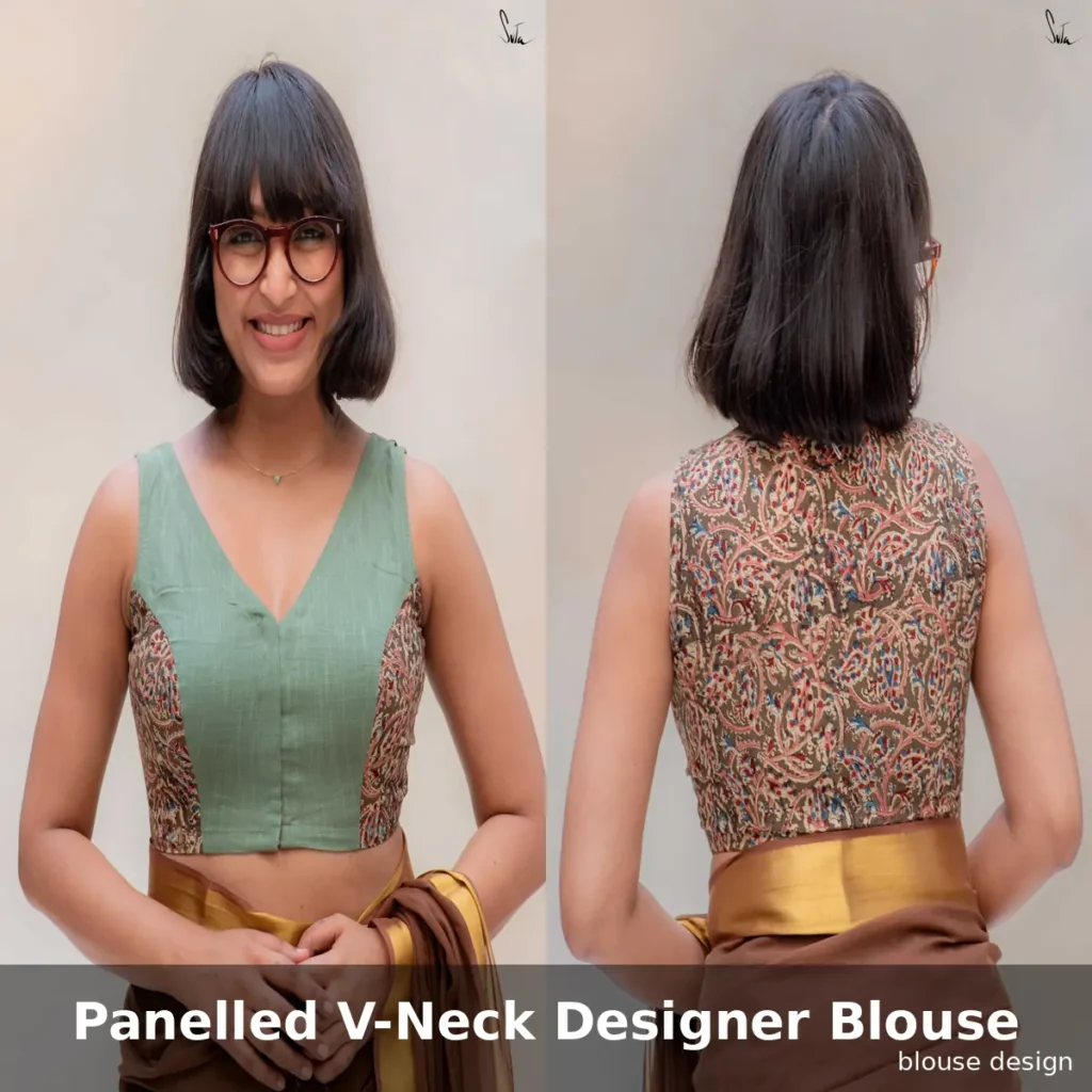 Panelled V-Neck Designer Blouse