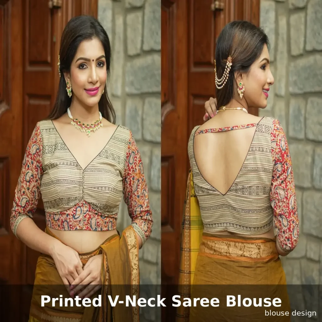 Printed V-Neck Saree Blouse