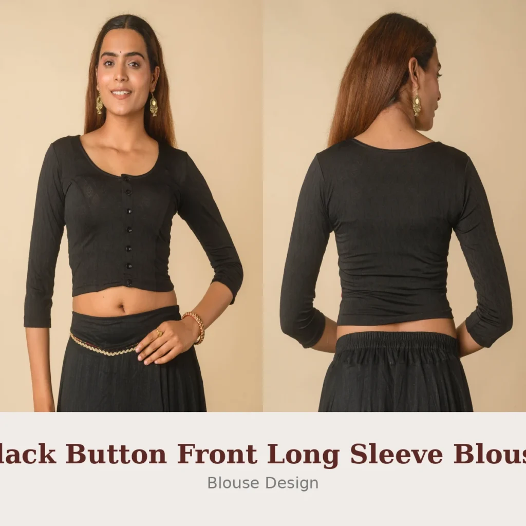 Black Button Front Long Sleeve Blouse