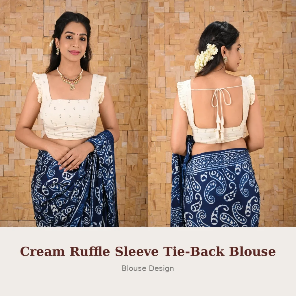 Cream Ruffle Sleeve Tie-Back Blouse