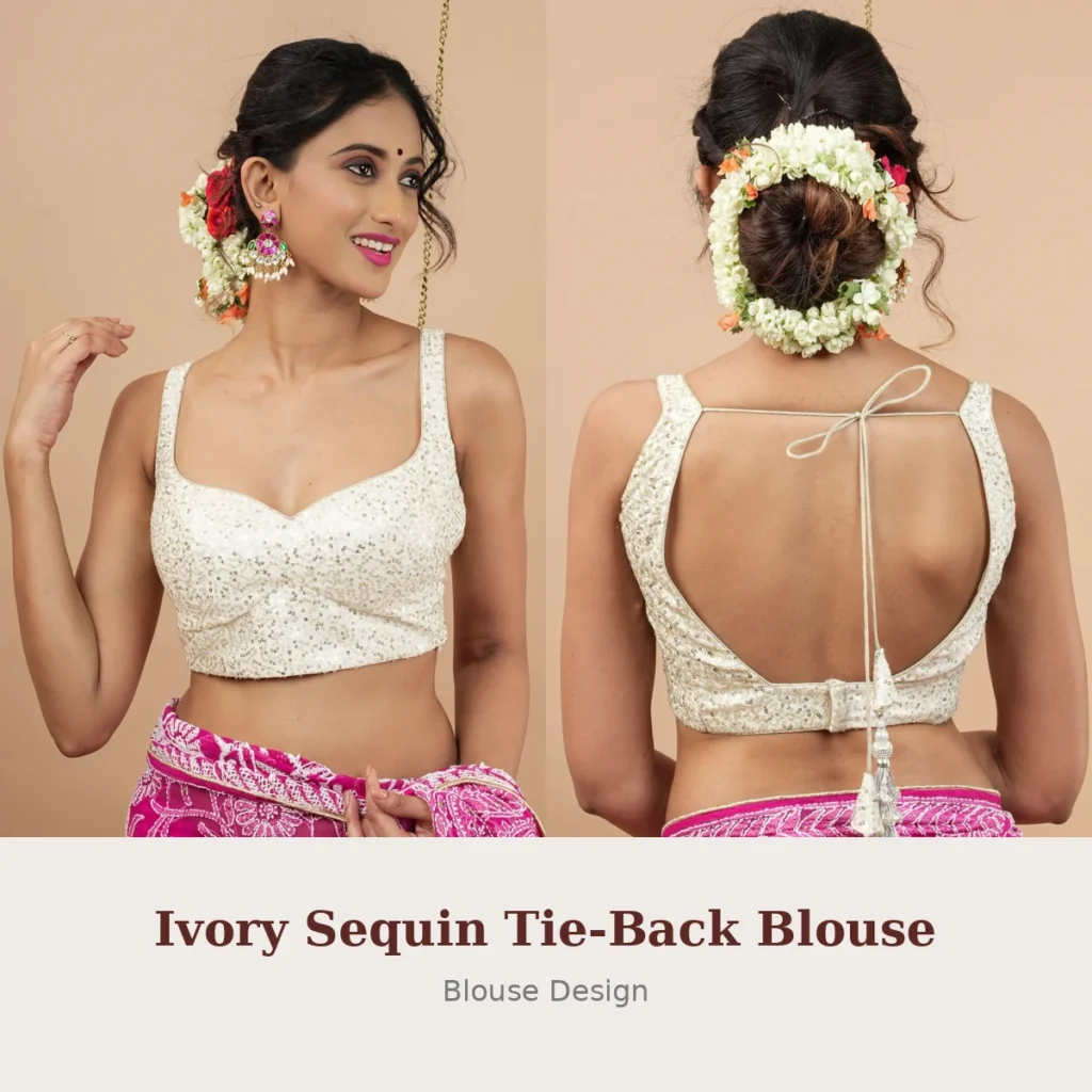 Ivory Sequin Tie-Back Blouse