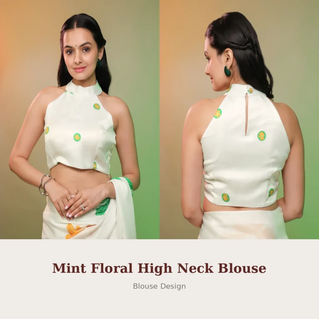 Mint Floral High Neck Blouse