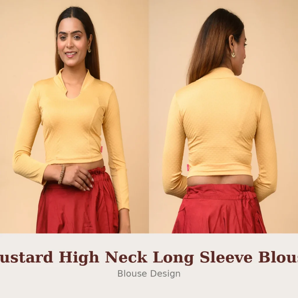 Mustard High Neck Long Sleeve Blouse