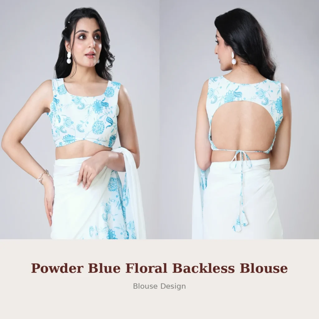 Powder Blue Floral Backless Blouse