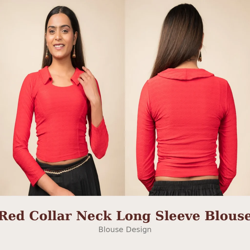 Red Collar Neck Long Sleeve Blouse