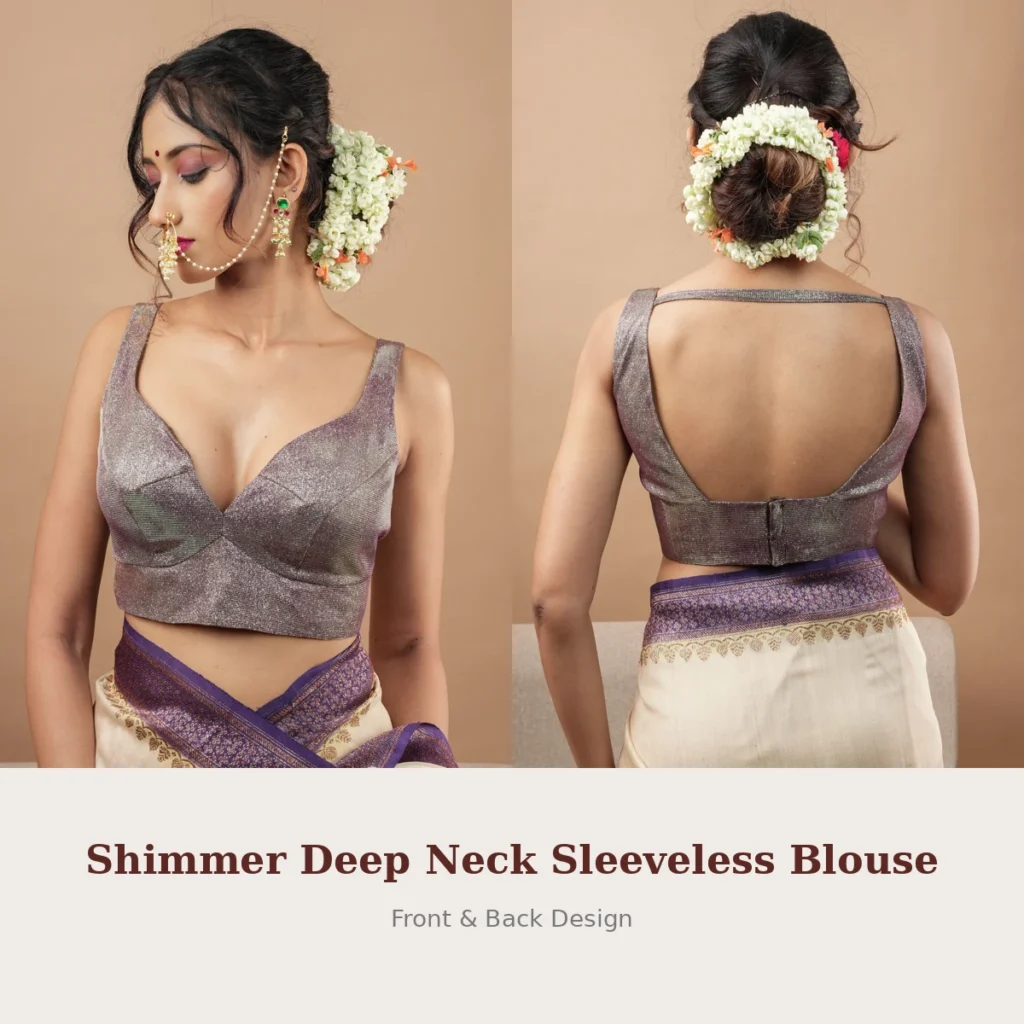 Shimmer Deep Neck Sleeveless Blouse