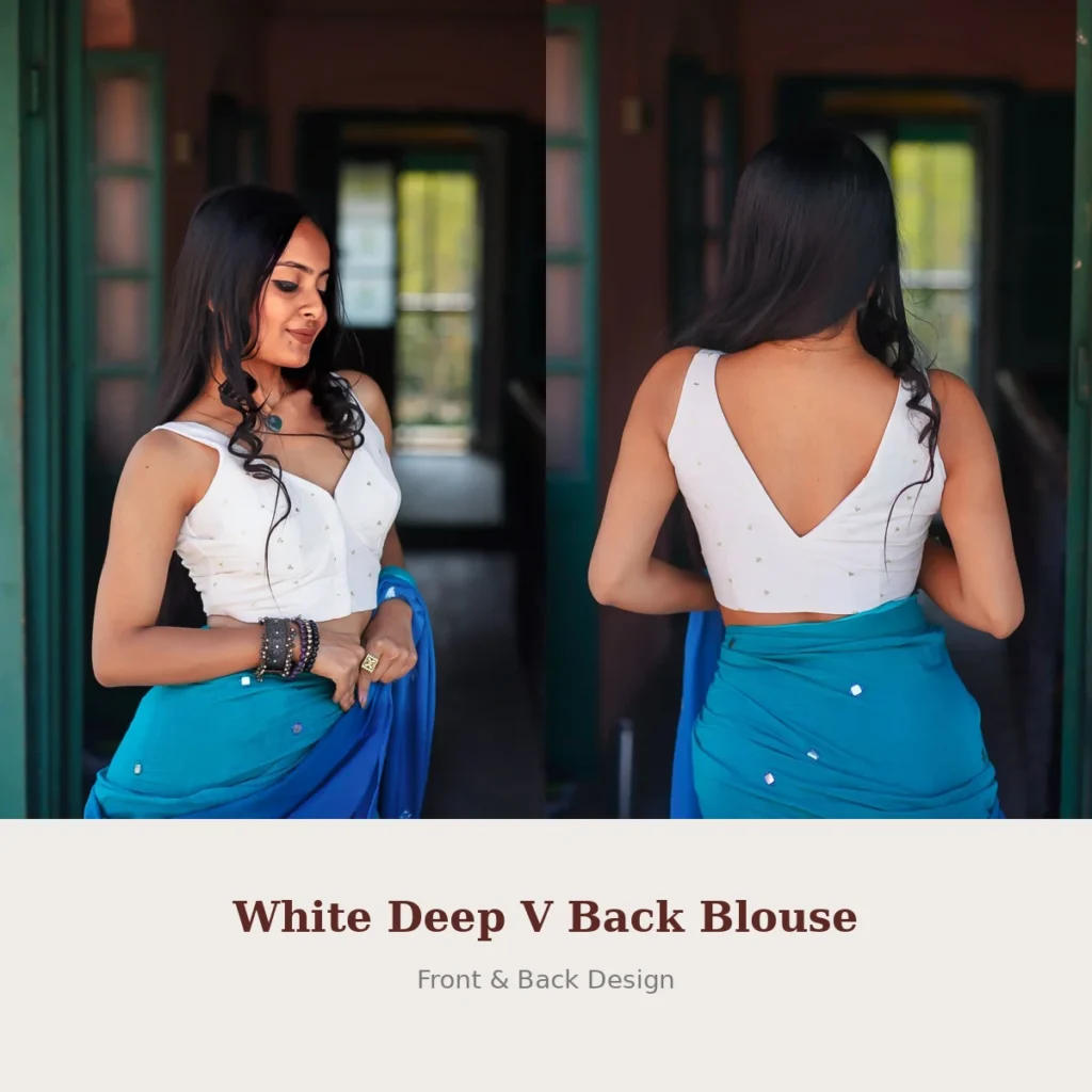White Deep V Back Blouse