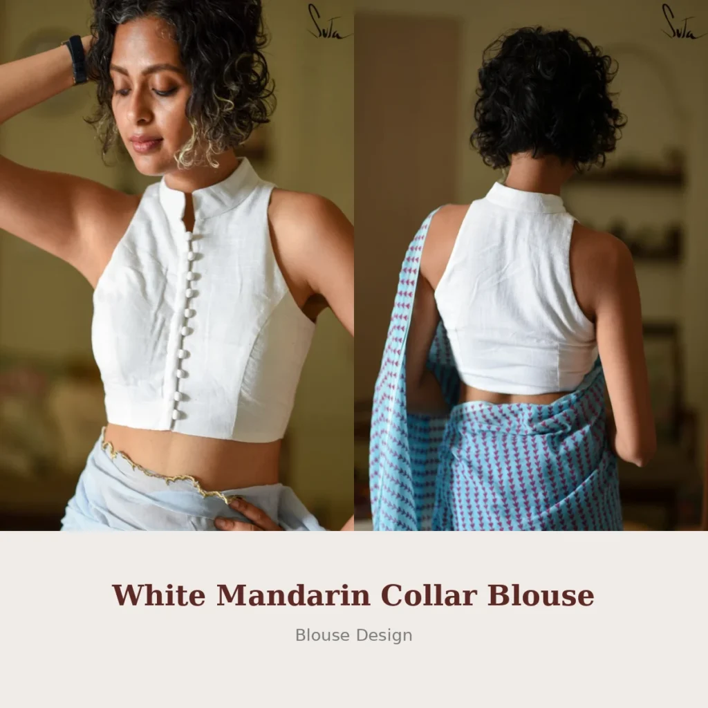White Mandarin Collar Blouse
