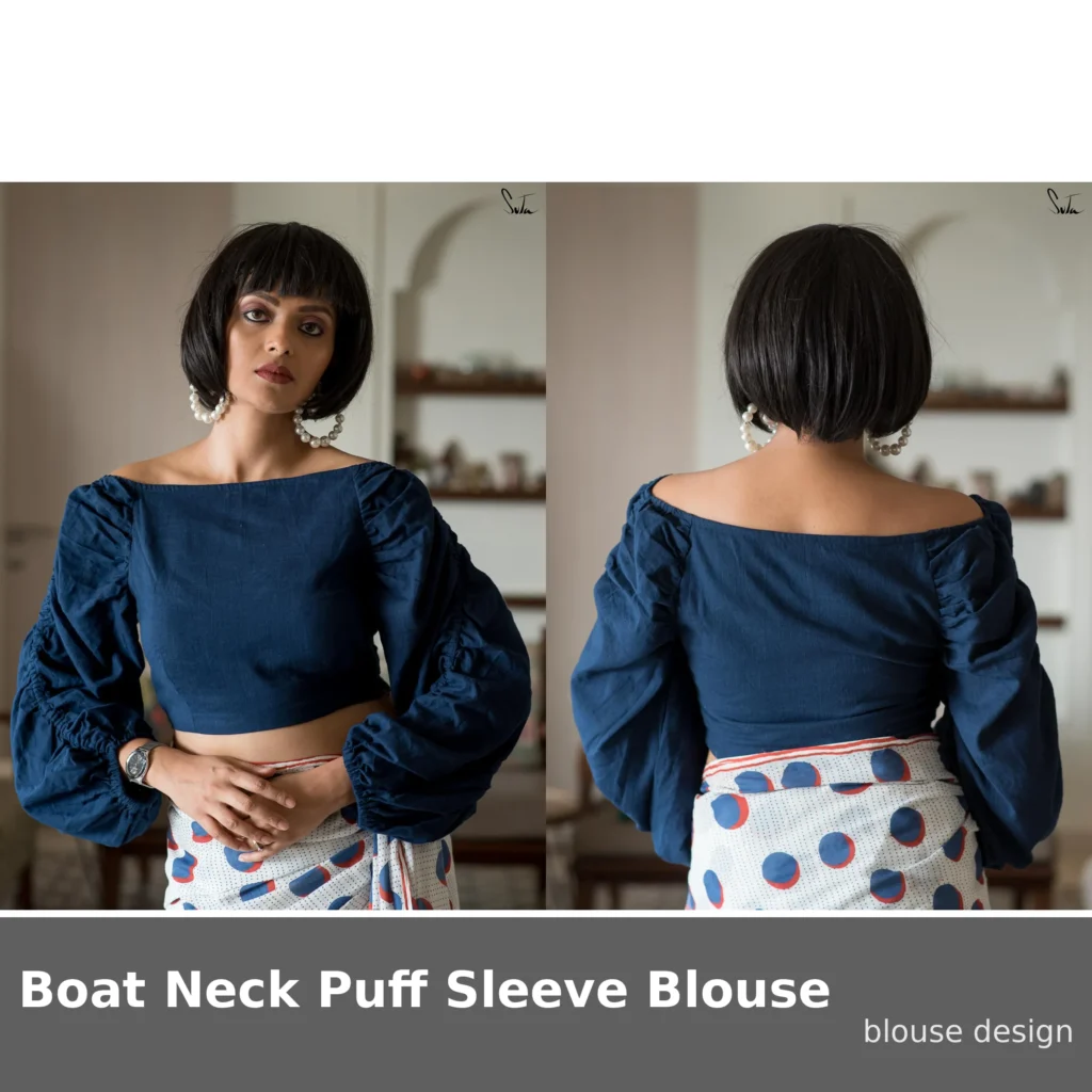 Boat Neck Puff Sleeve Blouse
